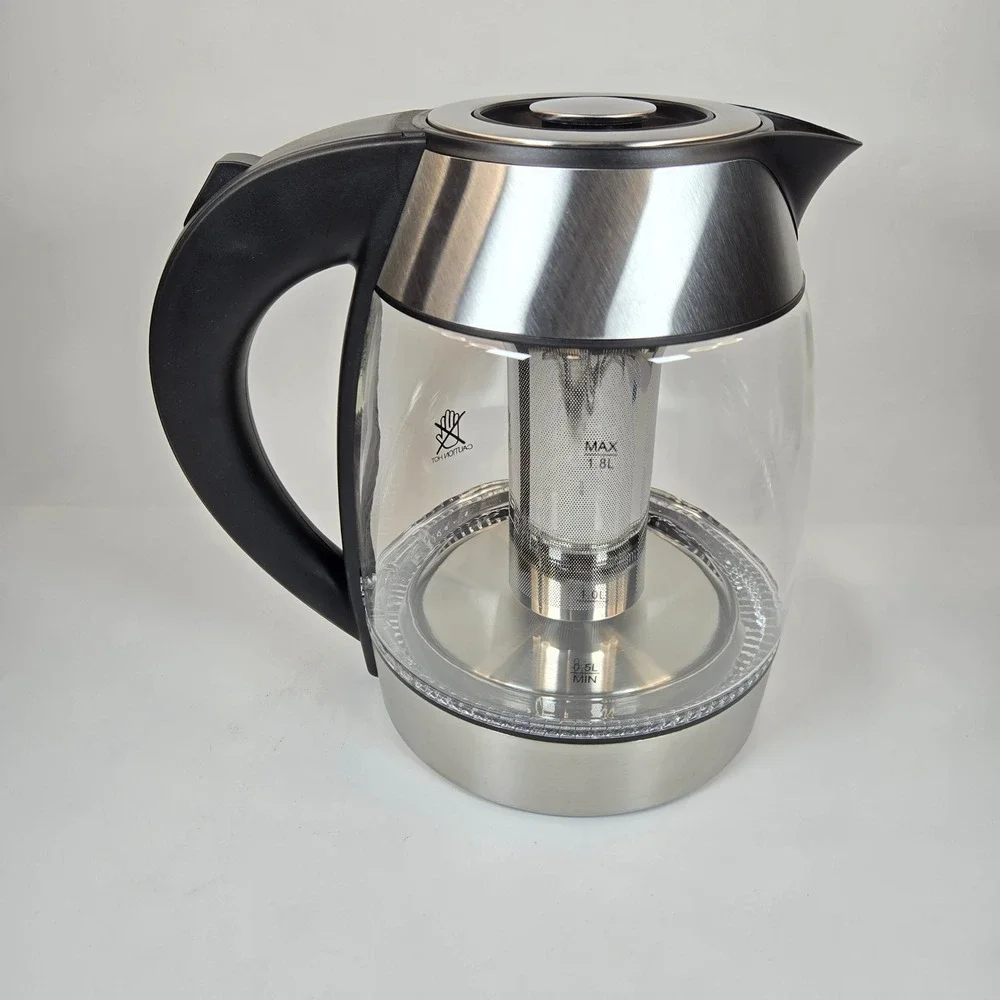 Chefman Easy-Steep 1.8L Electric Kettle Glass Stainless Steel RJ11-17-TI-WM NEW
